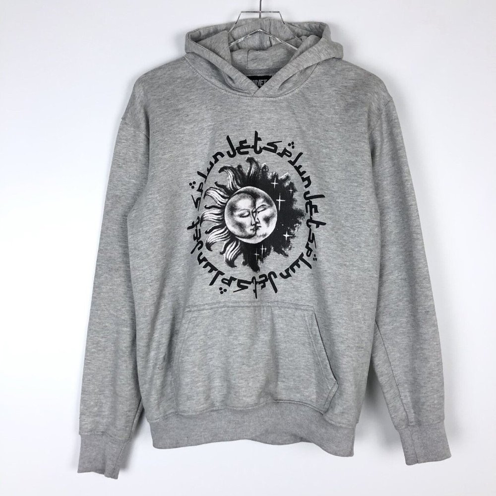 Splurjet Medium Hooded Sweatshirt Hoodie Streetwear Moon Star Graphic Gray